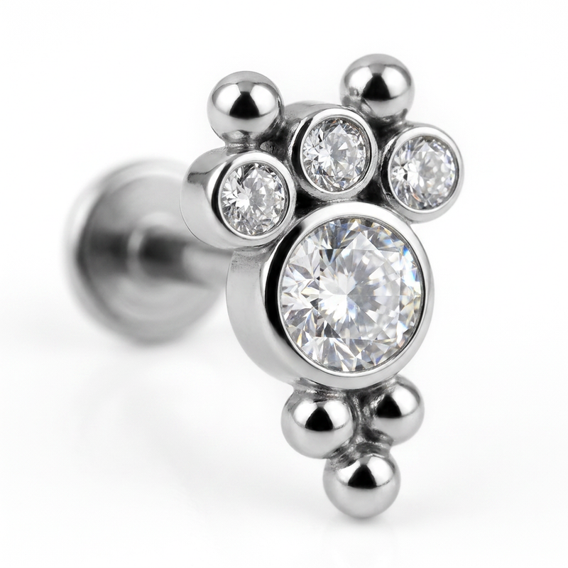 Piercing con zirconi e palline in Acciaio Chirurgico 316L - Piercing per lobo, helix, forward helix, conch, flat, tragus