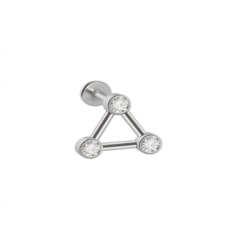 Piercing con zirconi a triangolo in Acciaio Chirurgico 316L - Piercing per lobo, helix, forward helix, conch, flat, tragus