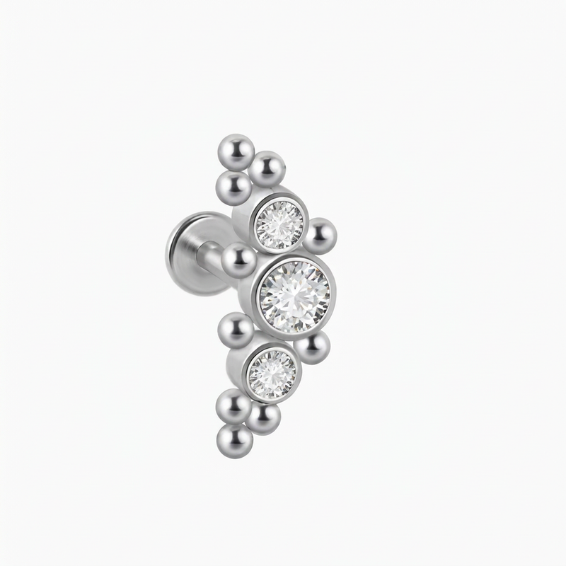Piercing con zirconi e palline in acciaio chirurgico 316L - Piercing per lobo, helix, forward helix, conch, flat, tragus