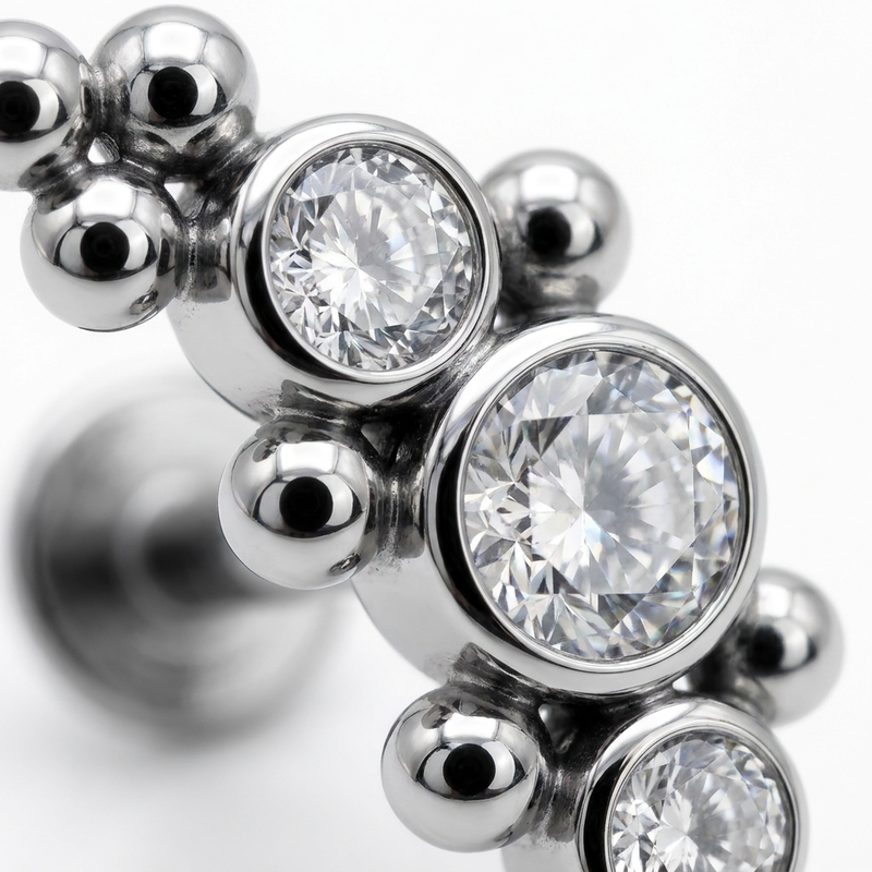 Piercing con zirconi e palline in acciaio chirurgico 316L - Piercing per lobo, helix, forward helix, conch, flat, tragus