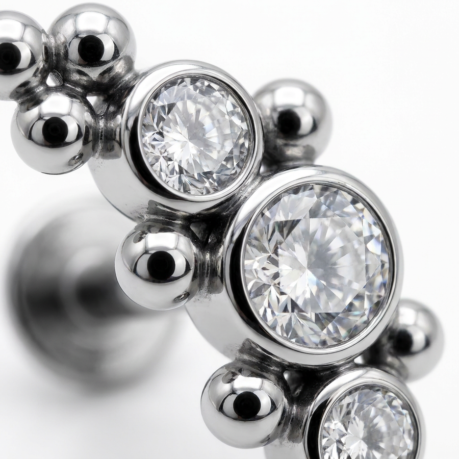 Piercing con zirconi e palline in acciaio chirurgico 316L - Piercing per lobo, helix, forward helix, conch, flat, tragus