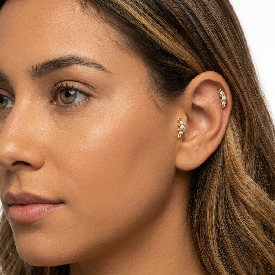 Piercing con zirconi e palline in acciaio chirurgico 316L - Piercing per lobo, helix, forward helix, conch, flat, tragus