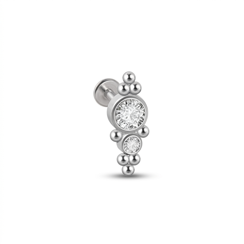 Piercing con zirconi e palline in acciaio chirurgico 316L - Piercing per lobo, helix, forward helix, conch, flat, tragus