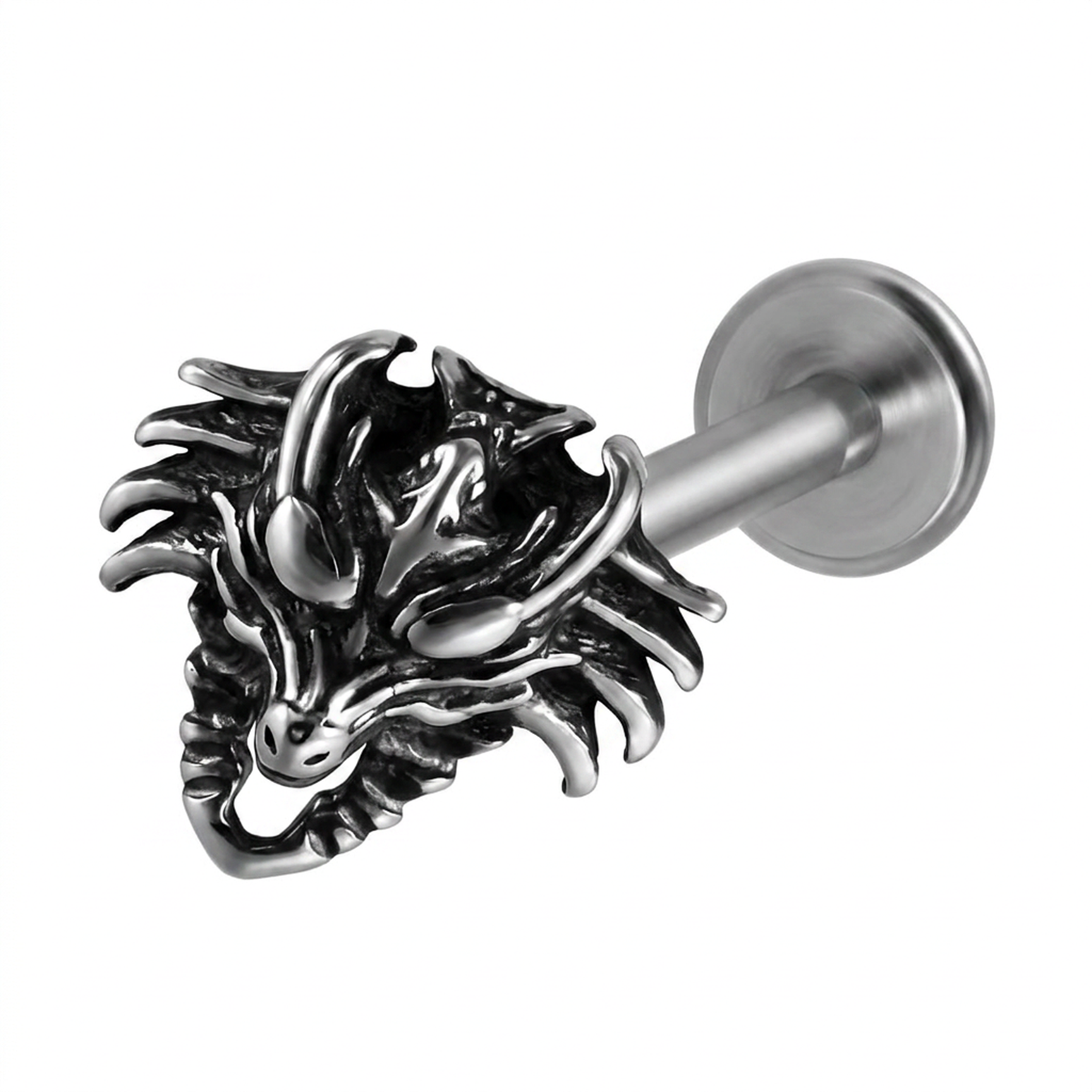 Piercing con faccia di drago in Acciaio Chirurgico 316L - Piercing per lobo, helix, forward helix, conch, flat, tragus