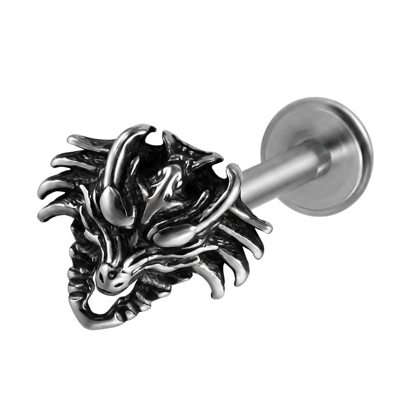 Piercing con faccia di drago in Acciaio Chirurgico 316L - Piercing per lobo, helix, forward helix, conch, flat, tragus