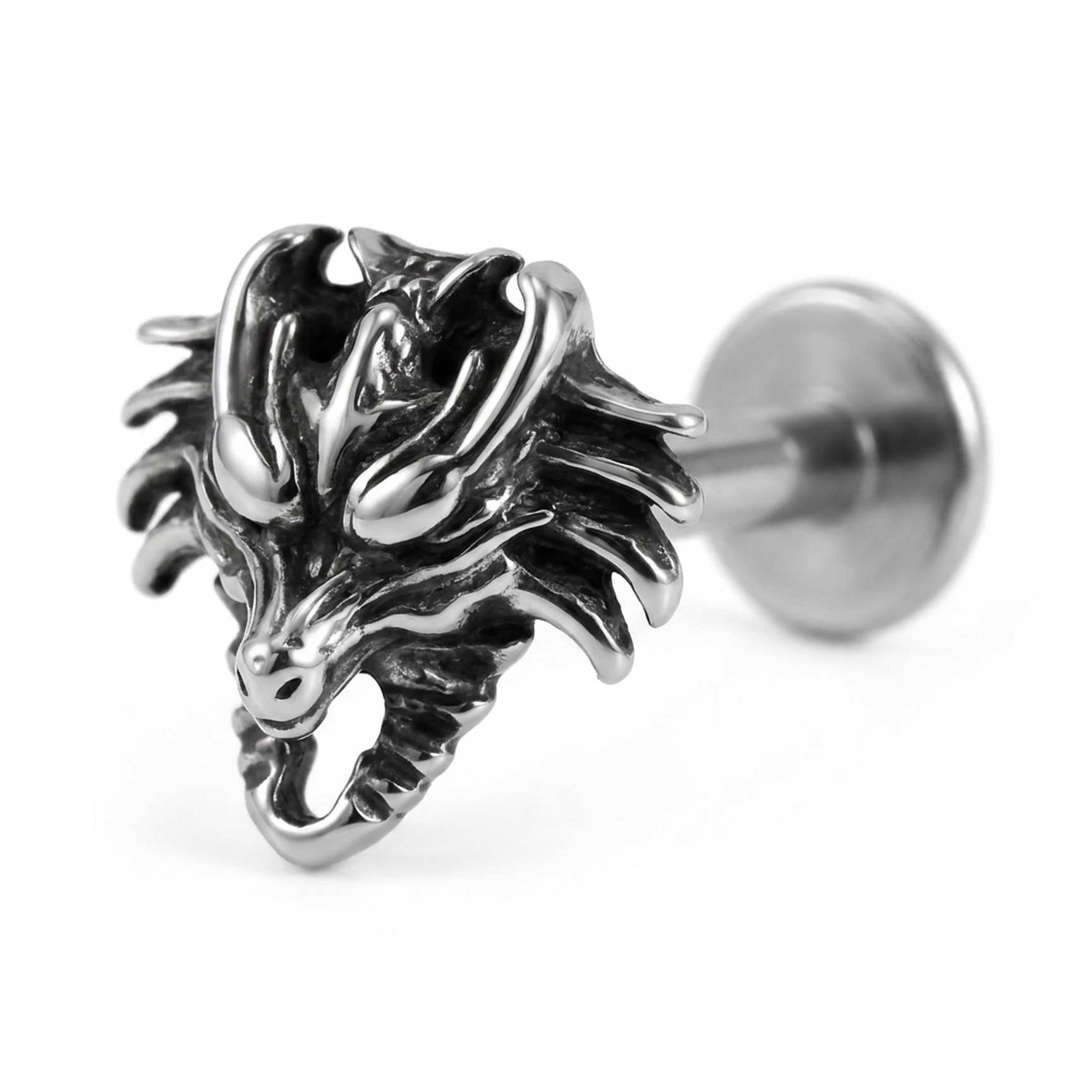 Piercing con faccia di drago in Acciaio Chirurgico 316L - Piercing per lobo, helix, forward helix, conch, flat, tragus