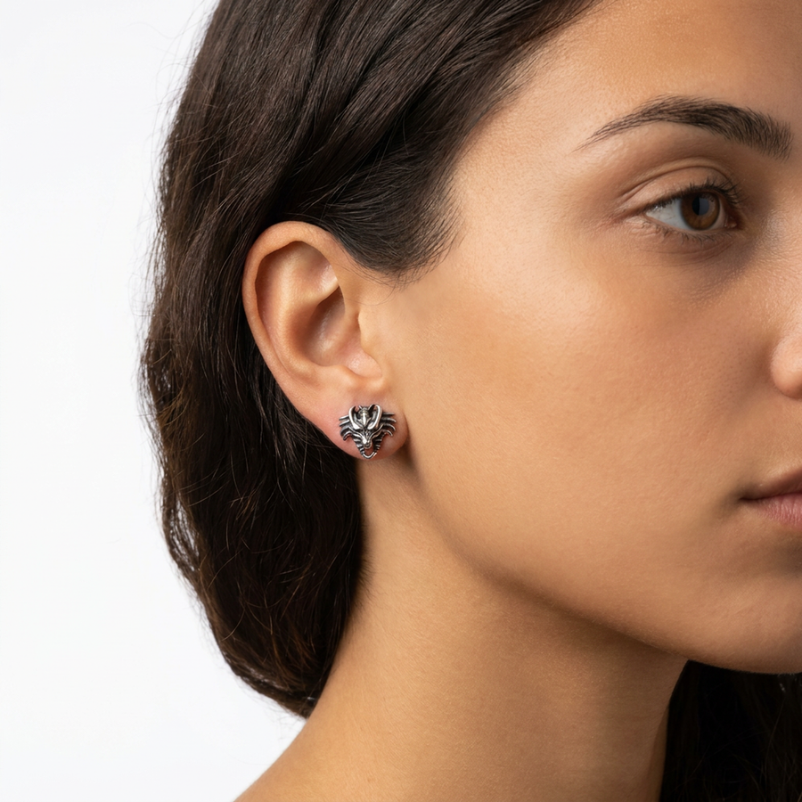 Piercing con faccia di drago in Acciaio Chirurgico 316L - Piercing per lobo, helix, forward helix, conch, flat, tragus