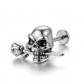 Piercing con teschio e rosa in Acciaio Chirurgico 316L - Piercing per lobo, helix, forward helix, conch, flat, tragus