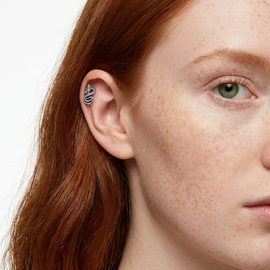 Piercing con serpente in Acciaio Chirurgico 316L - Piercing per lobo, helix, forward helix, conch, flat, tragus