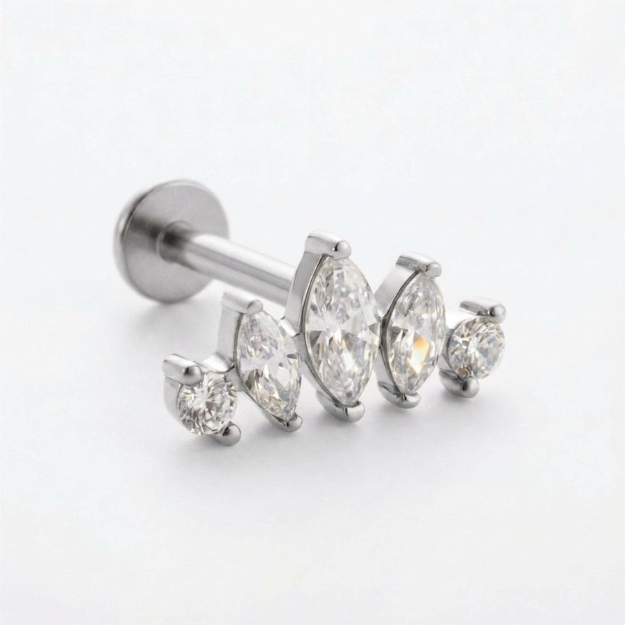 Barretta con cinque zirconi in Acciaio Chirurgico 316L - Piercing per lobo, helix, forward helix, conch, flat, tragus