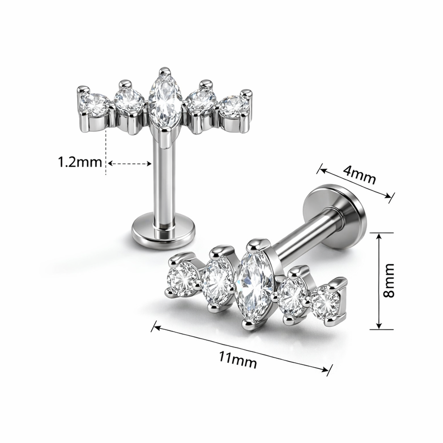 Barretta con cinque zirconi in Acciaio Chirurgico 316L - Piercing per lobo, helix, forward helix, conch, flat, tragus