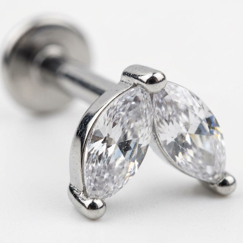 Piercing con due zirconi in Acciaio Chirurgico 316L - Piercing per lobo, helix, forward helix, conch, flat, tragus