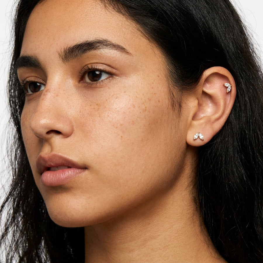 Piercing con due zirconi in Acciaio Chirurgico 316L - Piercing per lobo, helix, forward helix, conch, flat, tragus