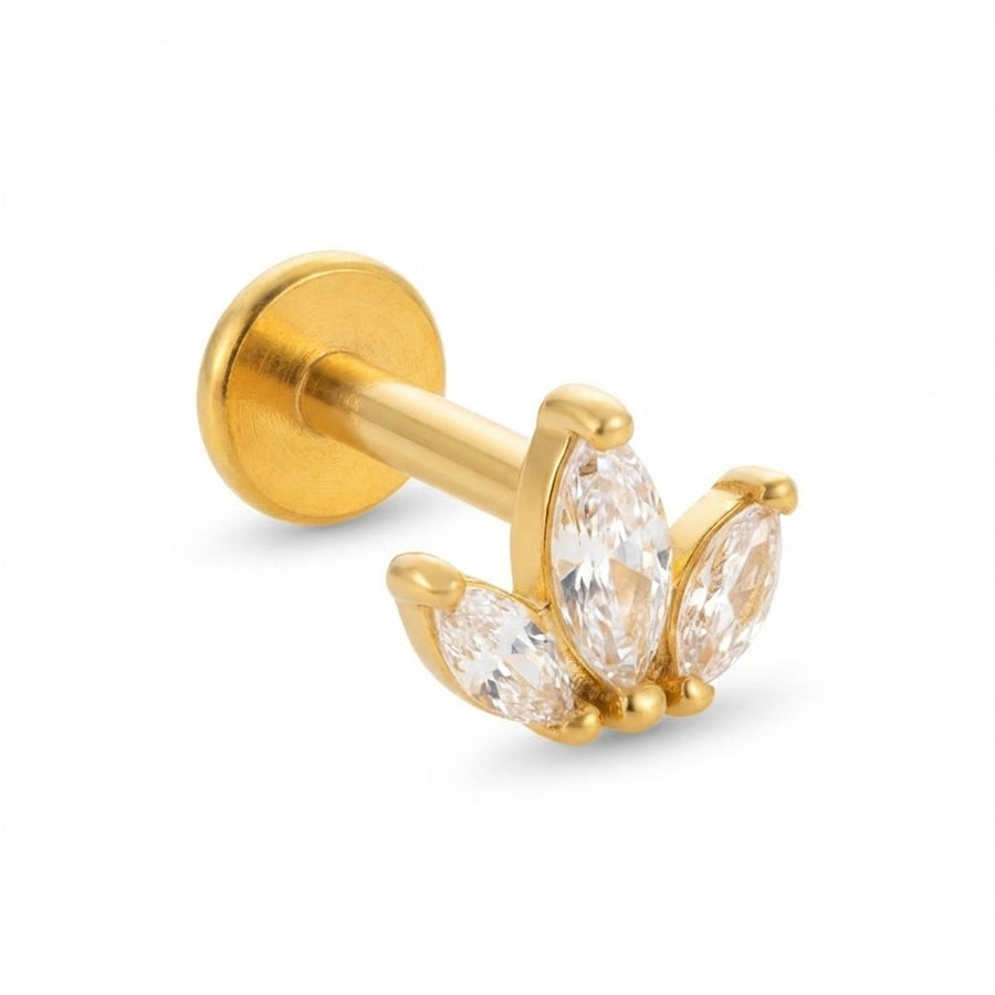 Barretta con tre petali e zirconi in Acciaio Chirurgico 316L - Piercing per orecchio