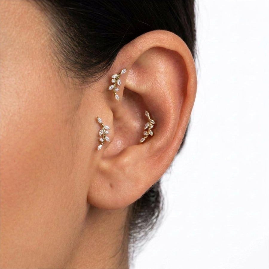 Piercing Helix a Ramoscello in Acciaio Chirurgico con Zirconi