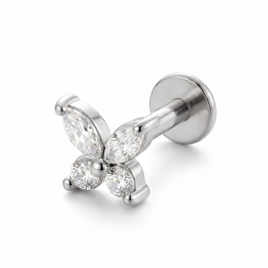 Barretta con farfalla zirconata in Acciaio Chirurgico 316L - Piercing per lobo, helix, forward helix, conch, flat, tragus