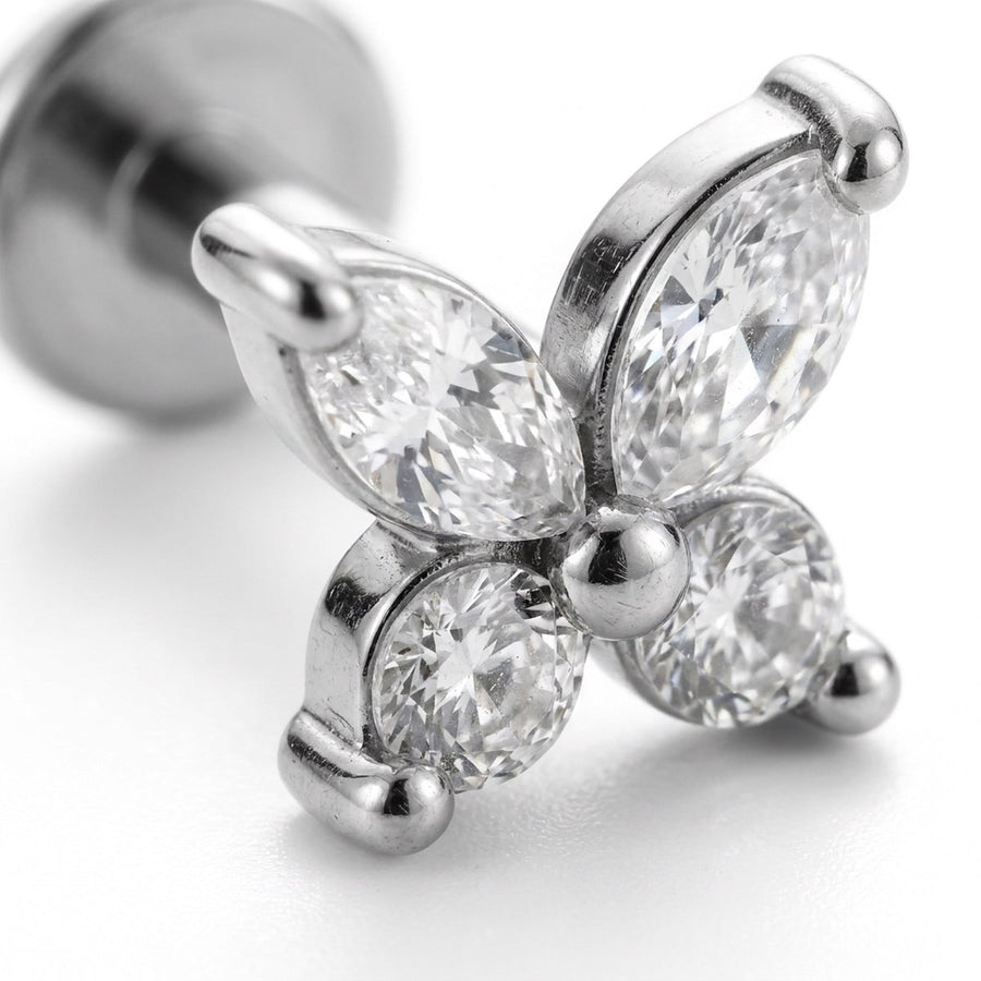 Barretta con farfalla zirconata in Acciaio Chirurgico 316L - Piercing per lobo, helix, forward helix, conch, flat, tragus