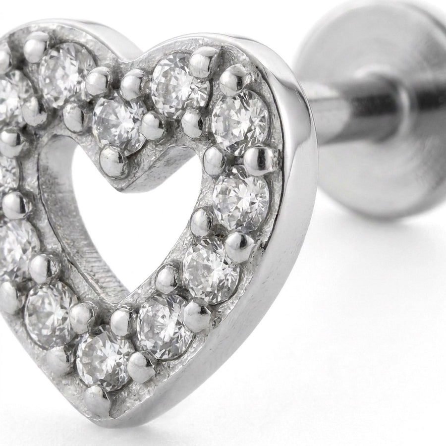 Barretta con cuore zirconato in Acciaio Chirurgico 316L - Piercing per lobo, helix, forward helix, conch, flat, tragus