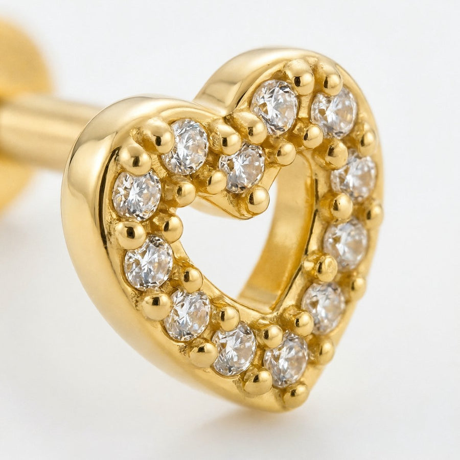 Barretta con cuore zirconato in Acciaio Chirurgico 316L - Piercing per lobo, helix, forward helix, conch, flat, tragus