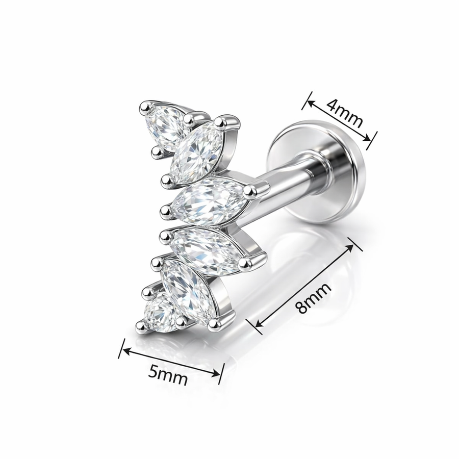 Barretta con sei zirconi in Acciaio Chirurgico 316L - Piercing per lobo, helix, forward helix, conch, flat, tragus