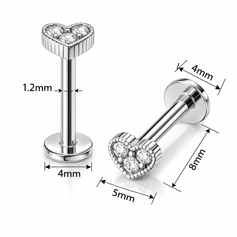 Barretta con cuore in Acciaio Chirurgico 316L - Piercing per orecchio
