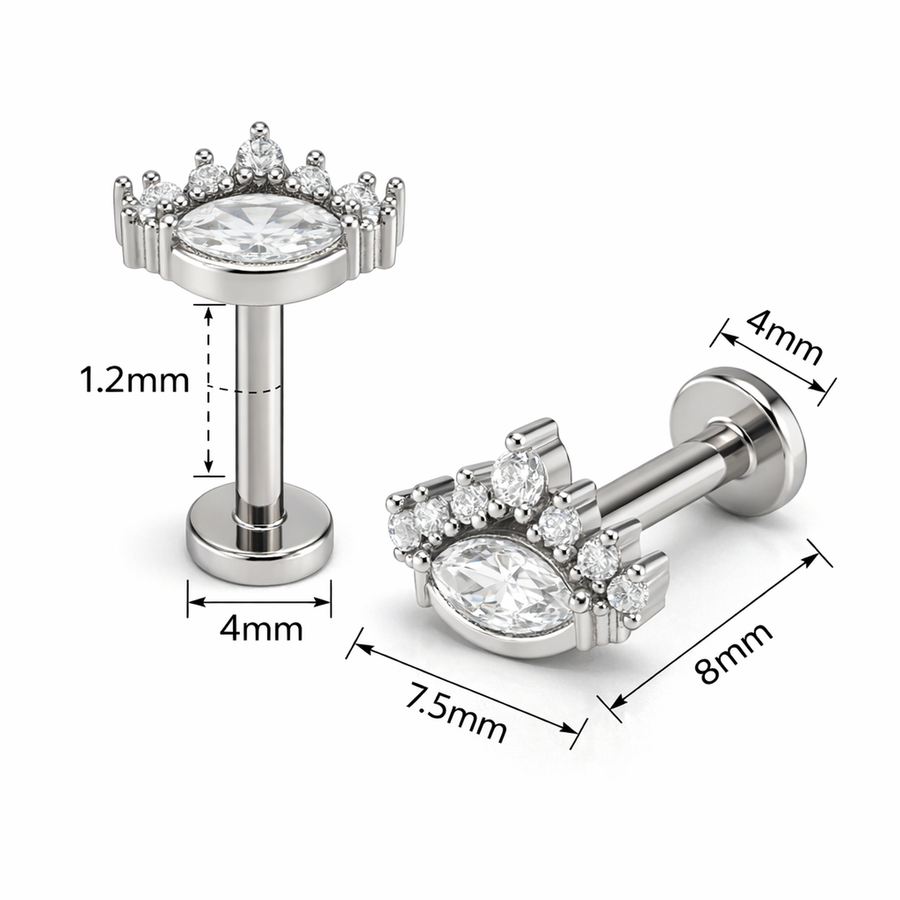 Barretta con zirconi in Acciaio Chirurgico 316L- Piercing per lobo, helix, forward helix, conch, flat, tragus