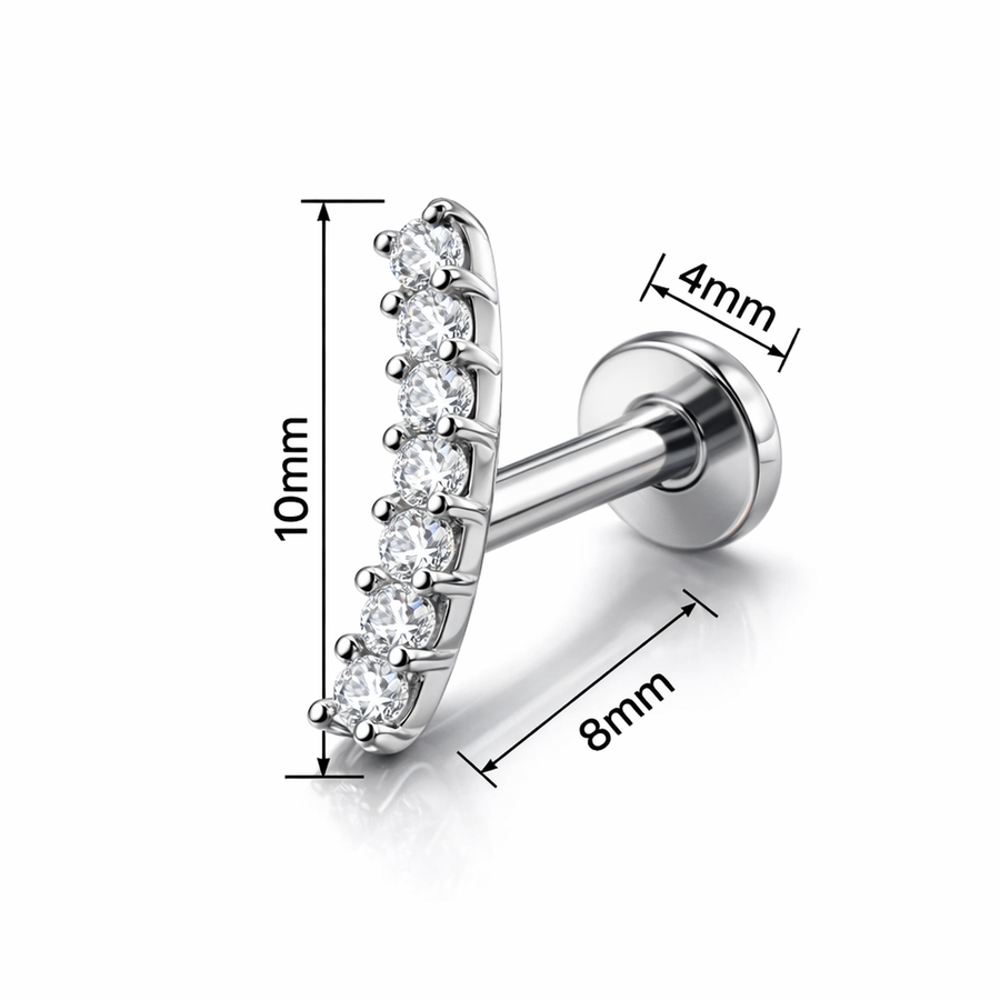 Barretta con sette zirconi in Acciaio Chirurgico 316L - Piercing per lobo, helix, forward helix, conch, flat, tragus