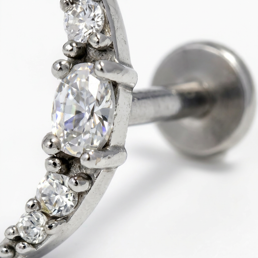 Piercing con arco di zirconi in Acciaio Chirurgico 316L - Piercing per lobo, helix, forward helix, conch, flat, tragus