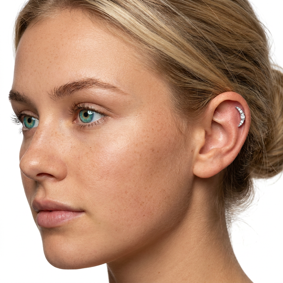Piercing con arco di zirconi in Acciaio Chirurgico 316L - Piercing per lobo, helix, forward helix, conch, flat, tragus