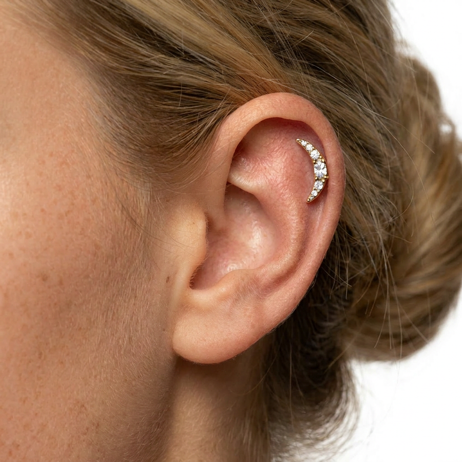 Piercing con arco di zirconi in Acciaio Chirurgico 316L - Piercing per lobo, helix, forward helix, conch, flat, tragus