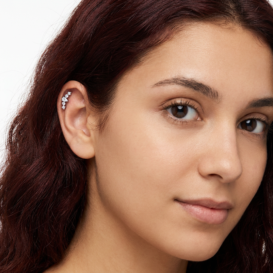 Piercing con zirconi e pendente in acciaio chirurgico 316L - Piercing per lobo, helix, forward helix, conch, flat, tragus