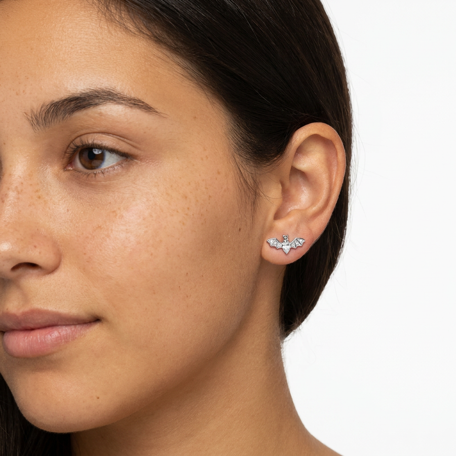 Piercing con pipistrello e zirconi in acciaio chirurgico 316L - Piercing per lobo, helix, forward helix, conch, flat, tragus