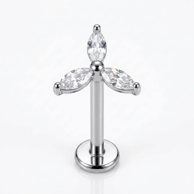 Piercing con tre zirconi in acciaio chirurgico 316L - Piercing per lobo, helix, forward helix, conch, flat, tragus
