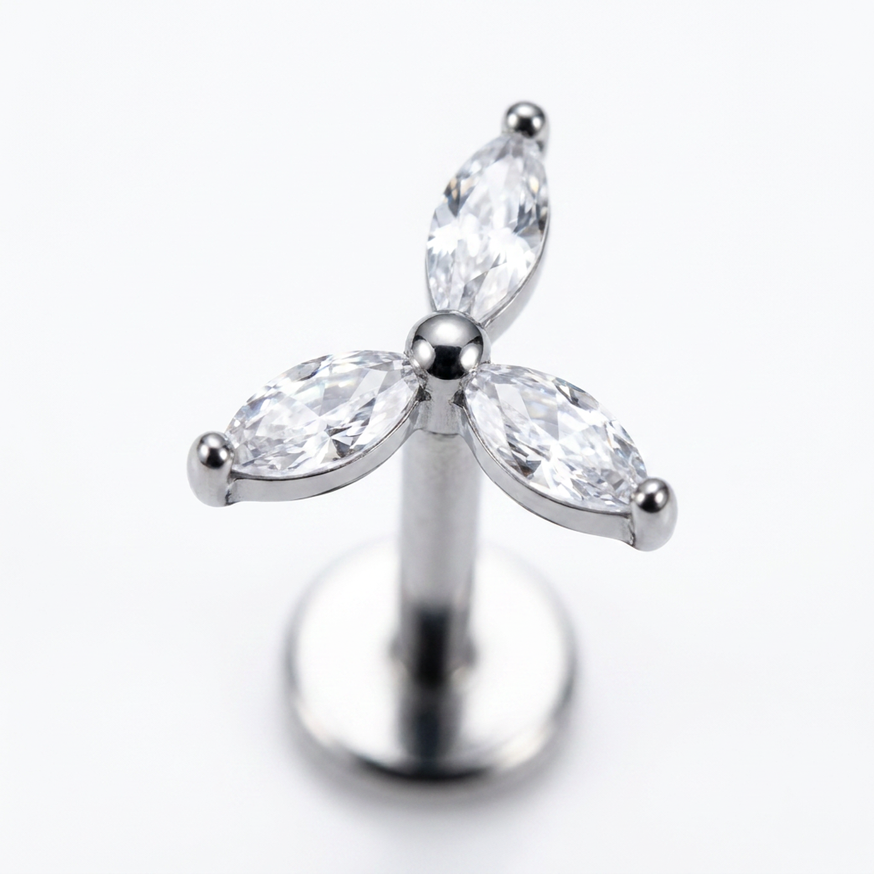 Piercing con tre zirconi in Acciaio Chirurgico 316L - Piercing per lobo, helix, forward helix, conch, flat, tragus