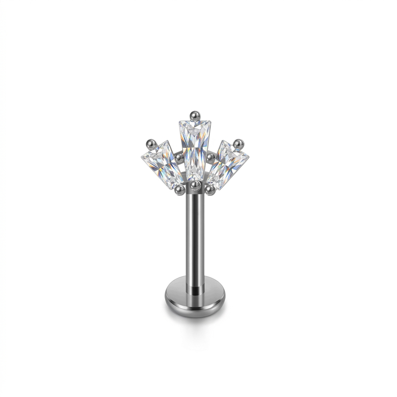 Piercing con tre zirconi in acciaio chirurgico 316L - Piercing per lobo, helix, forward helix, conch, flat, tragus