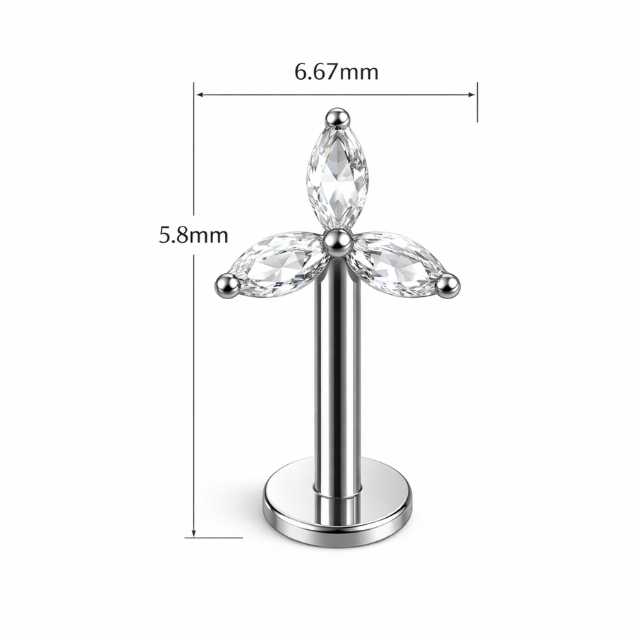 Piercing con tre zirconi in acciaio chirurgico 316L - Piercing per lobo, helix, forward helix, conch, flat, tragus