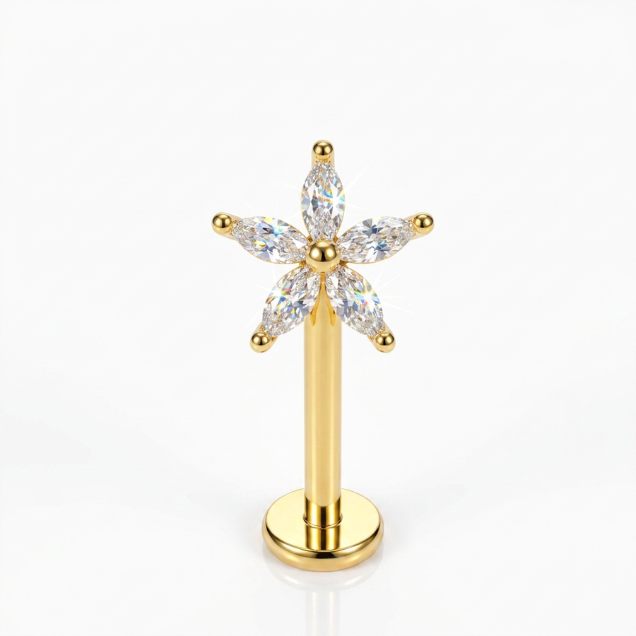 Piercing con fiore di zirconi in Acciaio Chirurgico 316L - Piercing per vertical helix