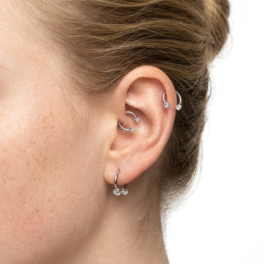 Piercing con zirconi in acciaio chirurgico 316L - Piercing per lobo, helix, rook, daith, septum, forward helix, tragus