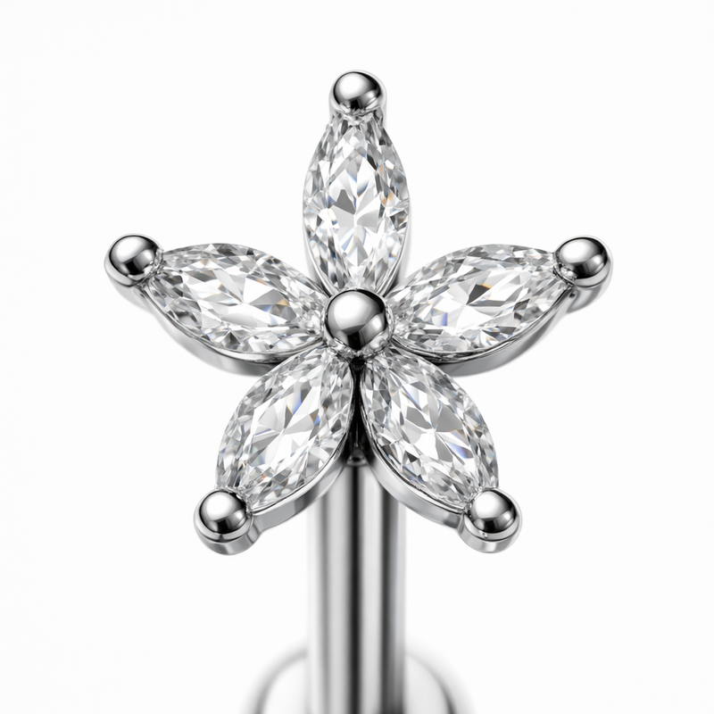 Piercing con fiore di zirconi in Acciaio Chirurgico 316L - Piercing per vertical helix