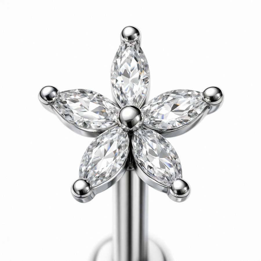 Piercing con fiore di zirconi in Acciaio Chirurgico 316L - Piercing per vertical helix
