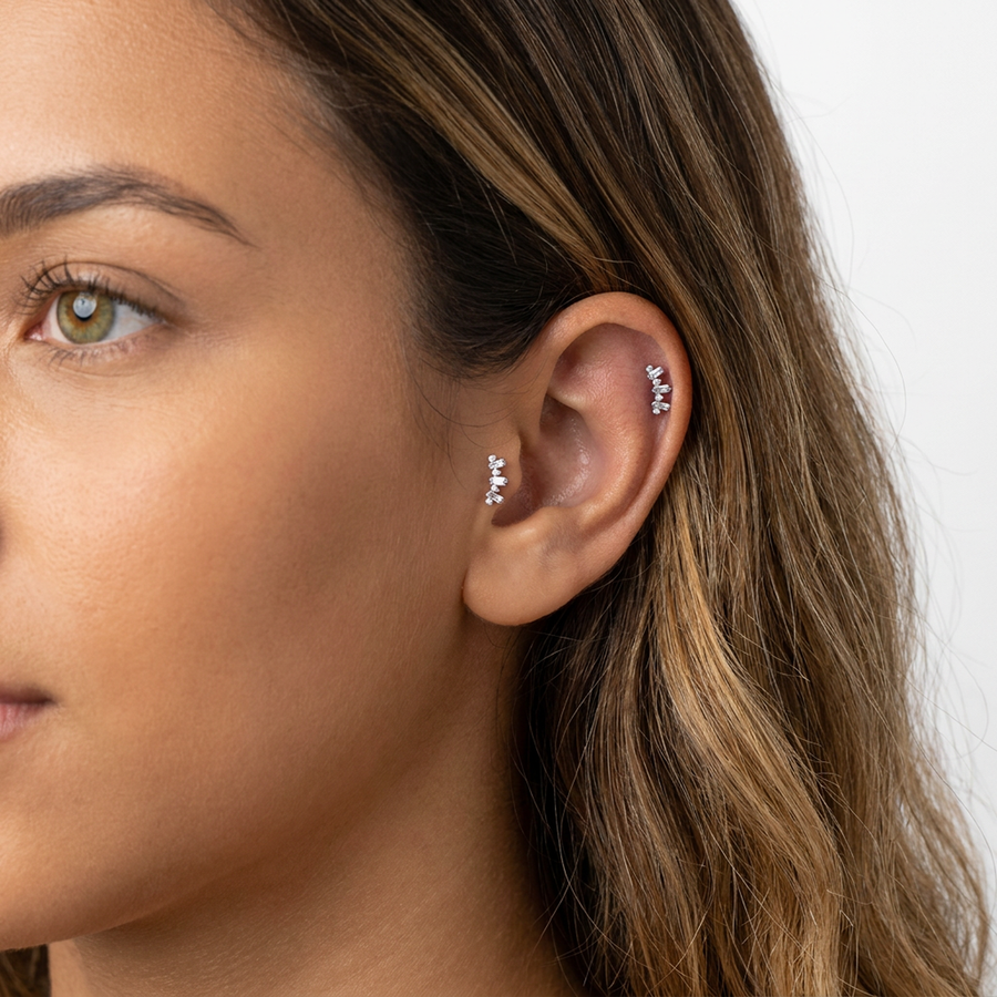 Piercing con zirconi in Titanio G23- Piercing per Lobo, helix, forward helix, conch, flat, tragus