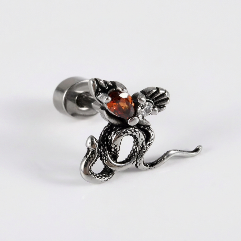 Piercing con polpo e zircone rosso in Acciaio Chirurgico 316L - Piercing per lobo, helix, forward helix, conch, flat, tragus