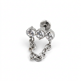 Piercing con tre zirconi e catena pendente in Acciaio Chirurgico 316L - Piercing per lobo, helix, flat