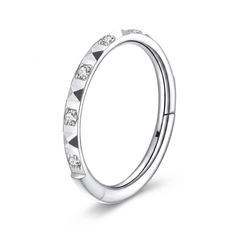 Cerchietto con zirconi alternati in Acciaio Chirurgico 316L - Piercing per lobo, helix, forward helix, conch, tragus, antitragus, rook