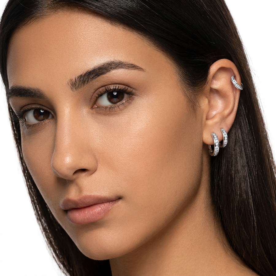 Cerchietto con fascia di zirconi in Acciaio Chirurgico 316L - Piercing per lobo, helix, forward helix, conch, tragus