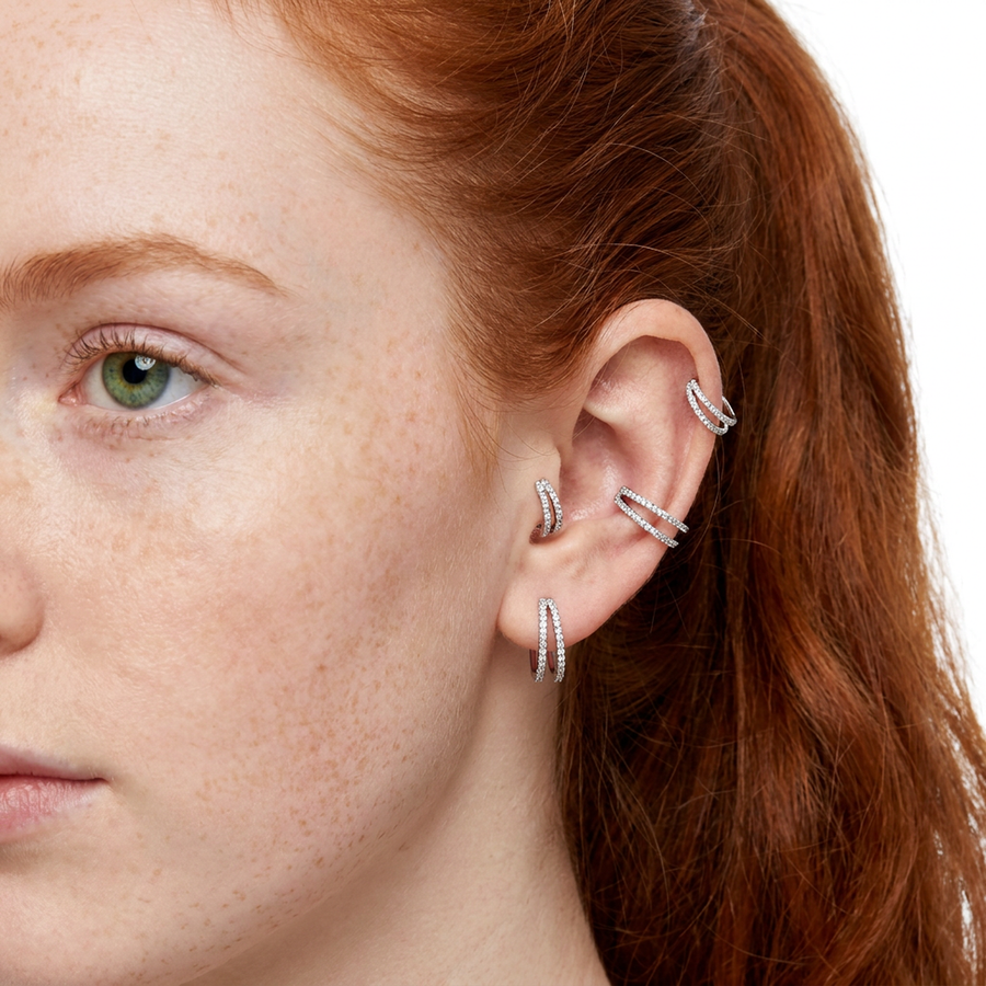 Cerchietto doppia fascia di zirconi in Acciaio Chirurgico 316L - Piercing per lobo, helix, forward helix, conch, tragus