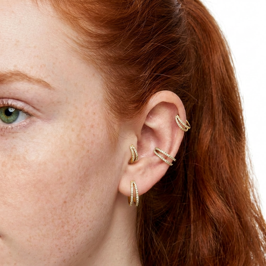 Cerchietto doppia fascia di zirconi in Acciaio Chirurgico 316L - Piercing per lobo, helix, forward helix, conch, tragus