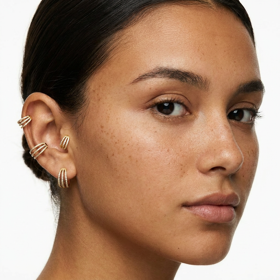 Piercing cerchietto con tre strisce di zirconi in Acciaio Chirurgico 316L - Piercing per lobo, helix, forward helix, conch, tragus