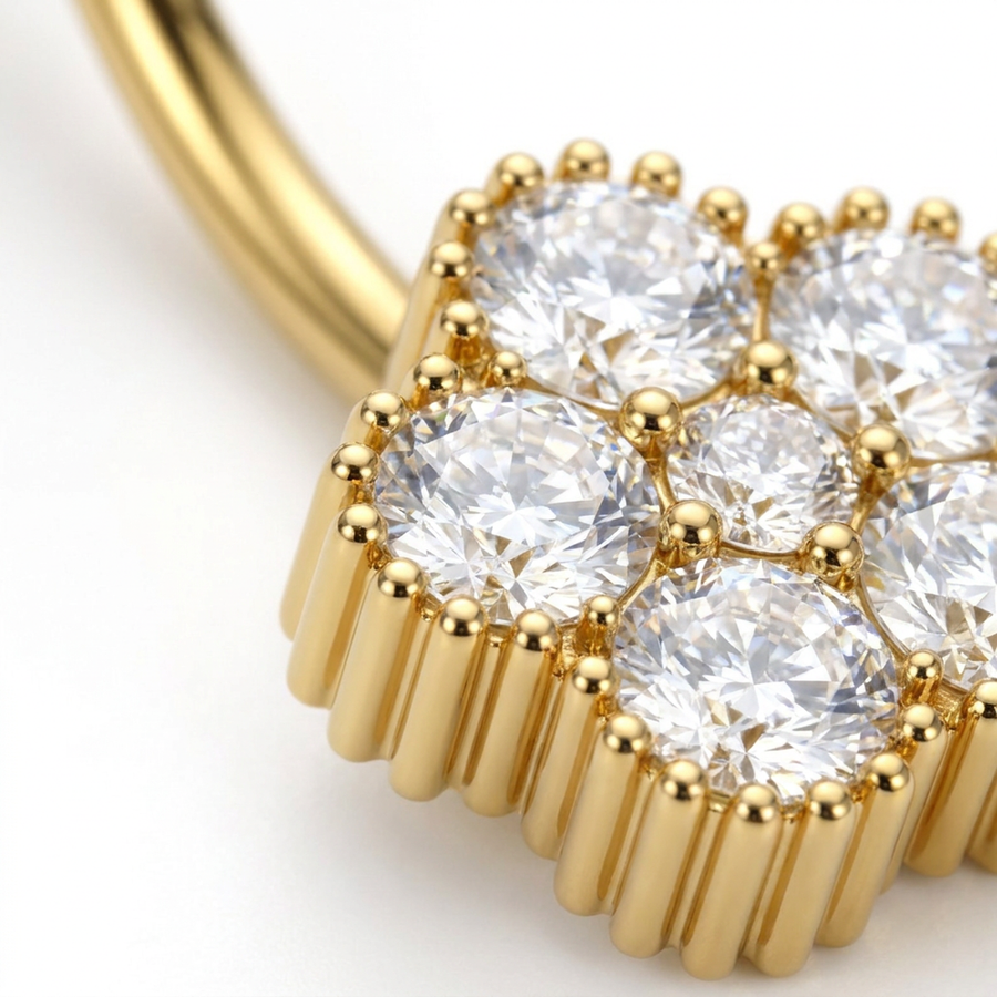 Piercing con fiore di zirconi in Acciaio Chirurgico 316L - Piercing per ombelico