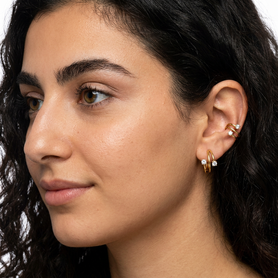 Cerchietto con due zirconi in Acciaio Chirurgico 316L - Piercing per lobo, helix, forward helix, conch, tragus